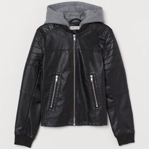 H&M Kids Boys 14/16 Y Outerwear Black Faux Leather Biker Jacket